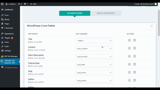 csv customfield mapping