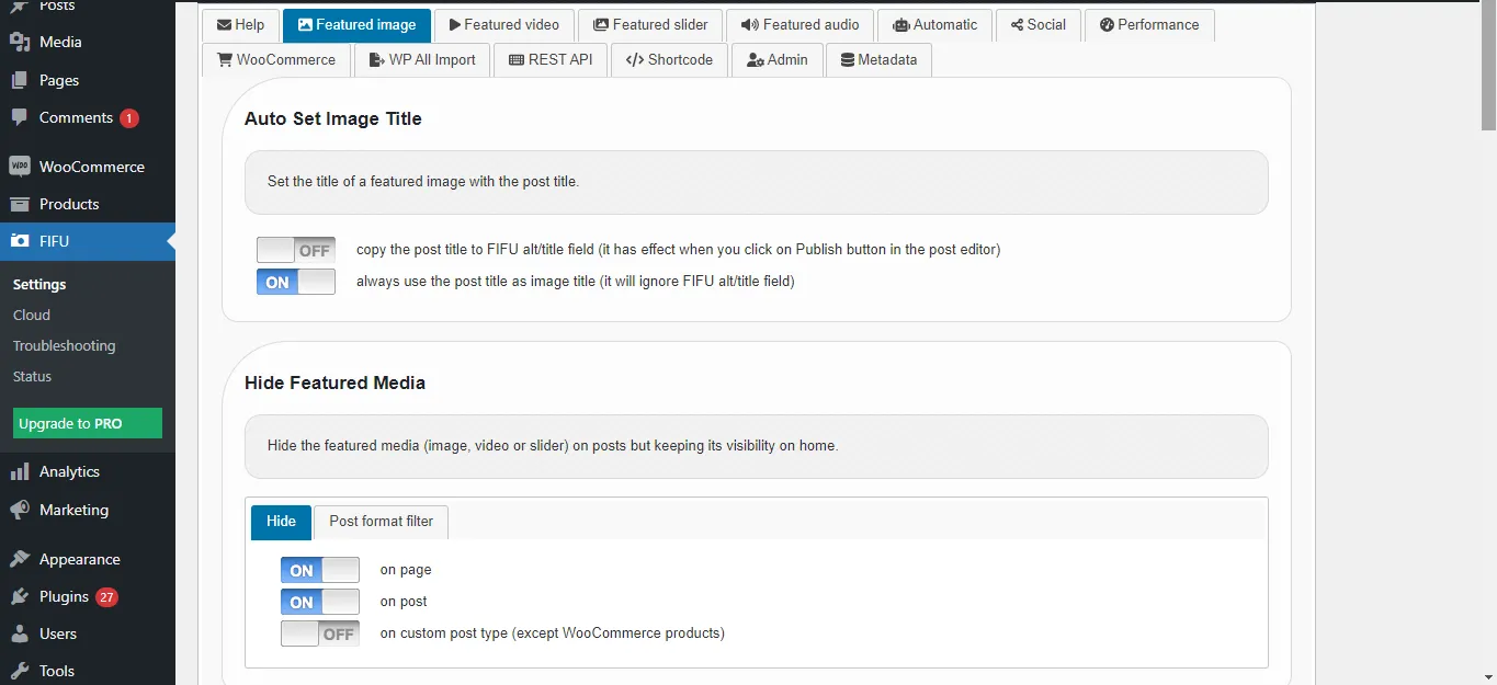 hide featured image in post page 1