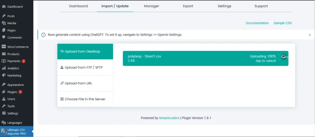 polylang import and export CSV upload