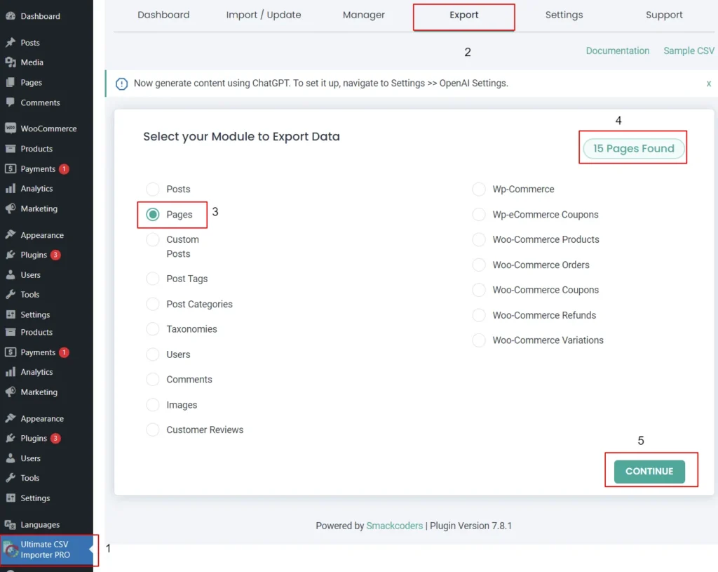 polylang import and export export pages