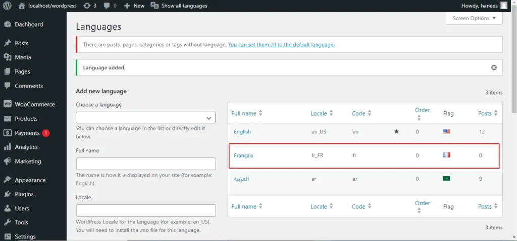 polylang import and export languages added
