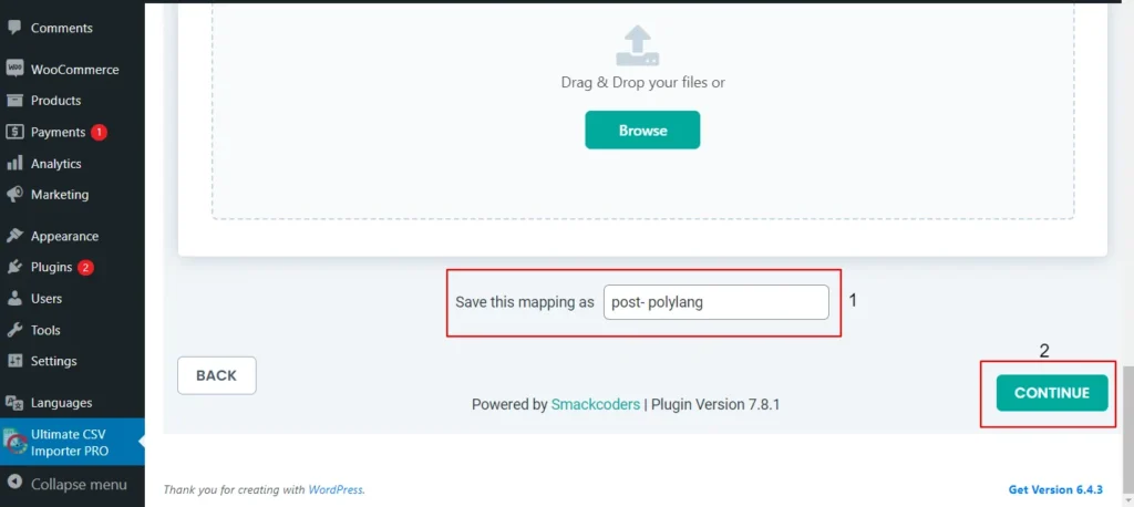 polylang import and export save mapping template