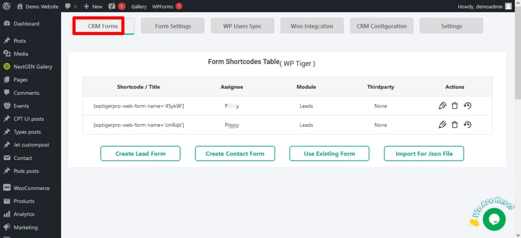 WP Leads Builder CRM forms