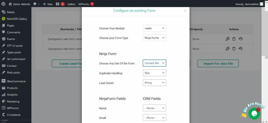 Wp leads builder existing form
