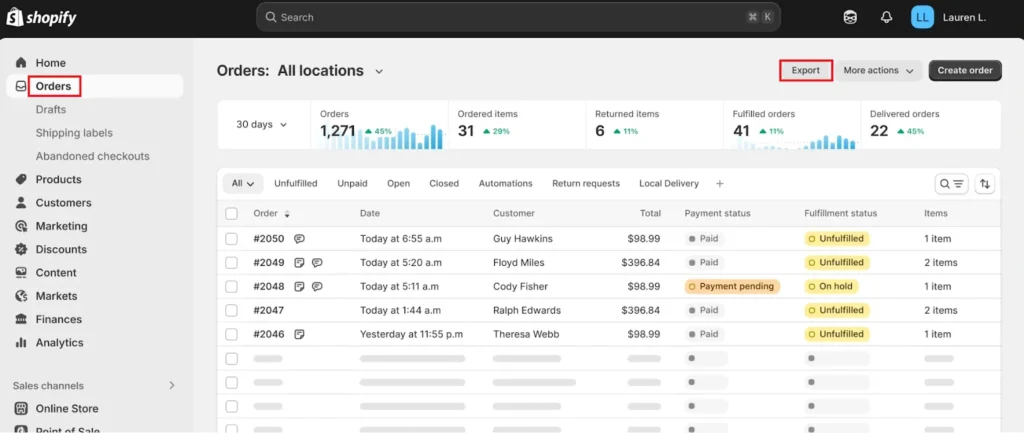 shopify-export-orders