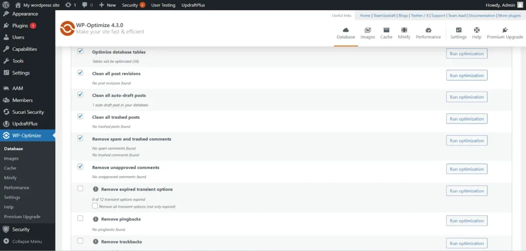 wp optimize plugin