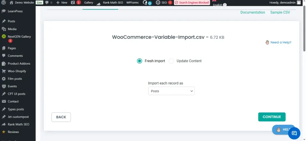 WooCommerce-variable-import-CSV-settings-screen