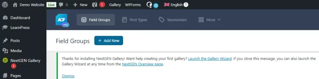 WordPress-ACF-field-groups-dashboard-add-new-screen
