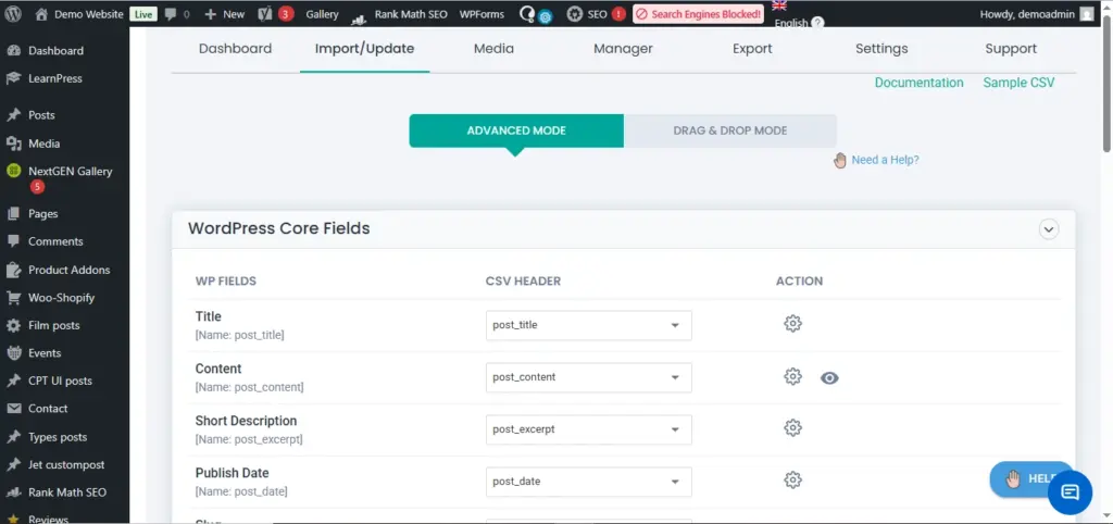 WordPress-CSV-import-advanced-field-mapping-screen