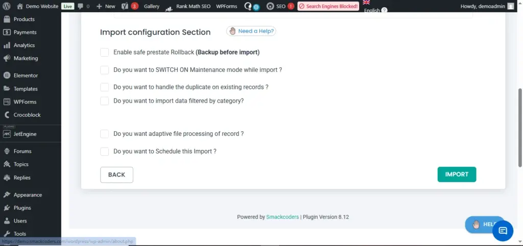 WordPress-CSV-import-configuration-options-and-import-button-screen