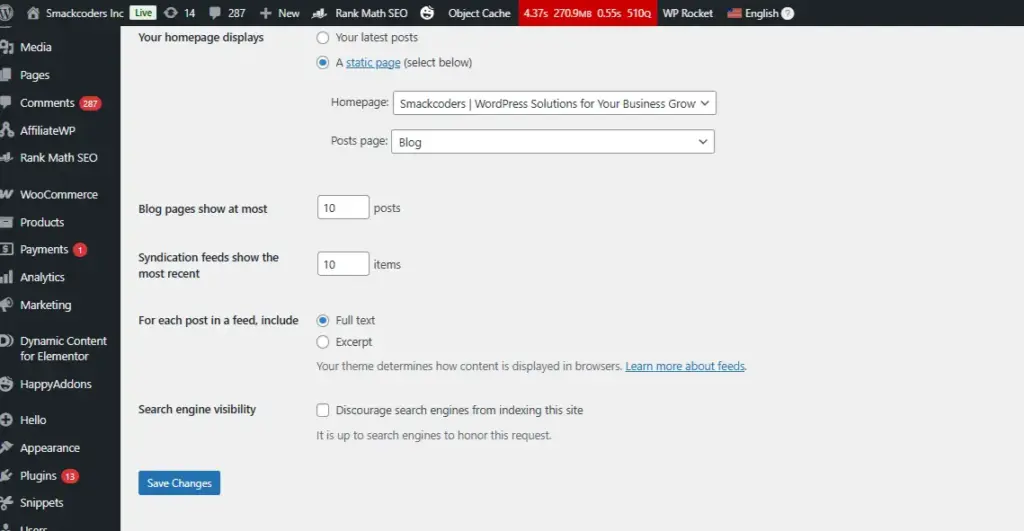 search engine visibility settings